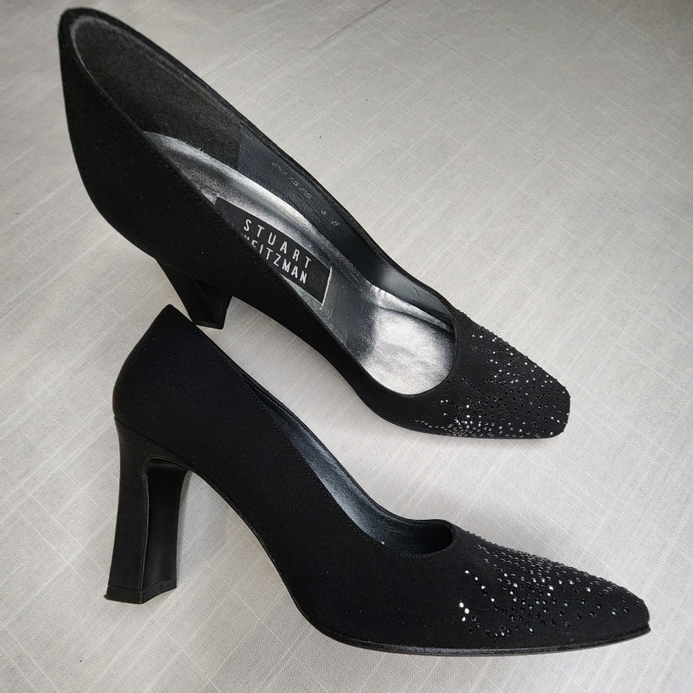 Stuart Weitzman Black Satin Crystal Pump Size 6 - Picture 2 of 9